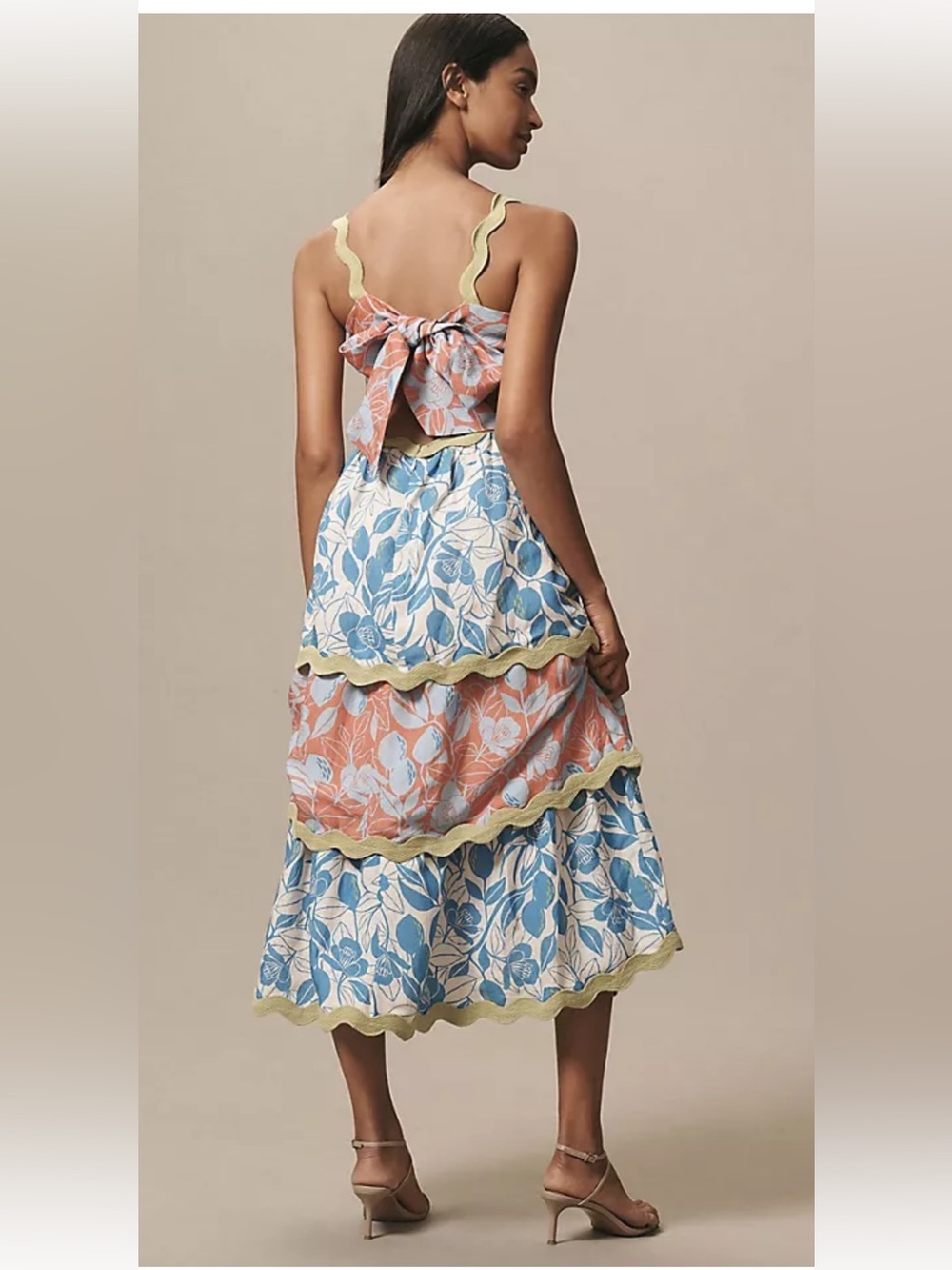 FARM Rio Linen Tiered Ric Rac Midi Dress - Picture 2 of 5